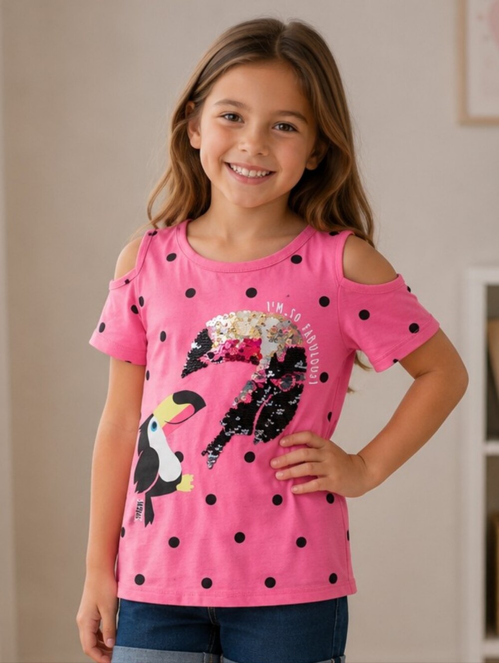 Size 8 girls flip sequins cold shoulder top
